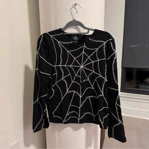 Michael Simon Beaded Spider Web Sweater - Black and White - Size L